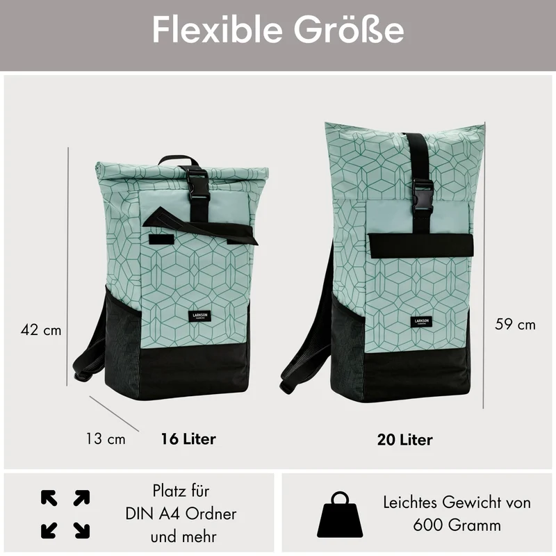 LARKSON No 4 Rolltop Rucksack Mint mit Laptopfach, wasserabweisend