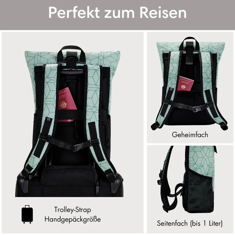 LARKSON No 4 Rolltop Rucksack Mint mit Laptopfach, wasserabweisend