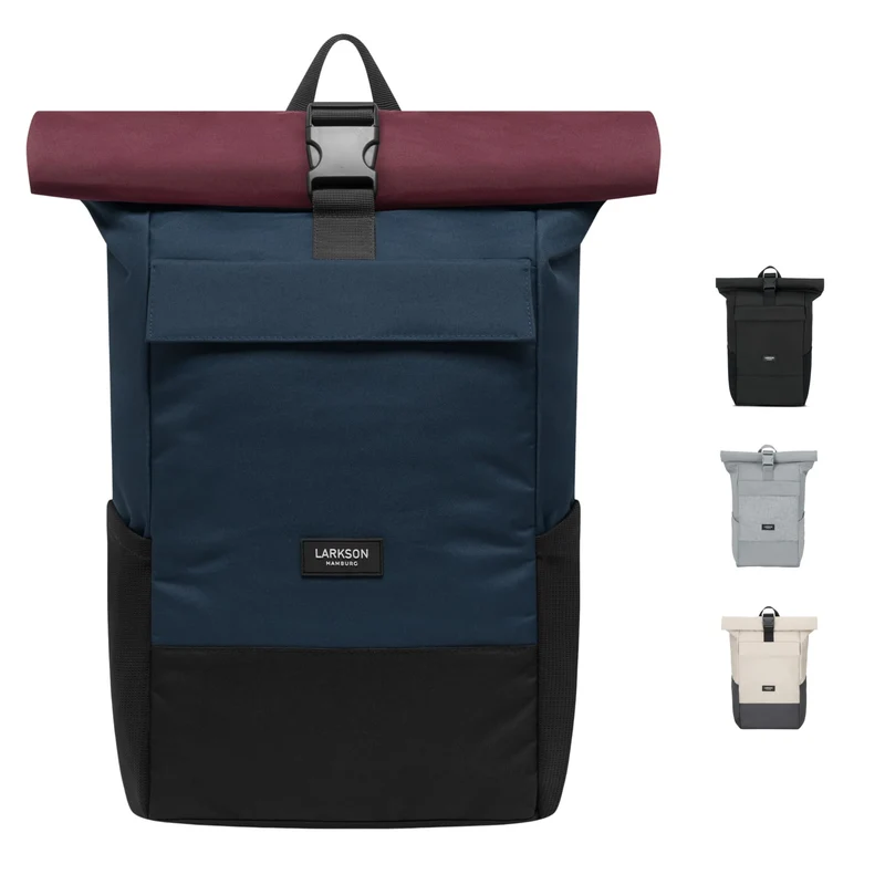 LARKSON No 4 Rolltop Rucksack mit 16 Zoll Laptopfach, blau-rot