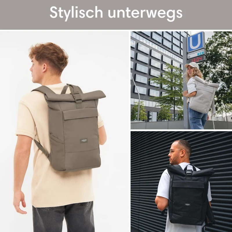 LARKSON No 4 Rolltop Rucksack mit Laptopfach, grau, 16 bis 20 Liter