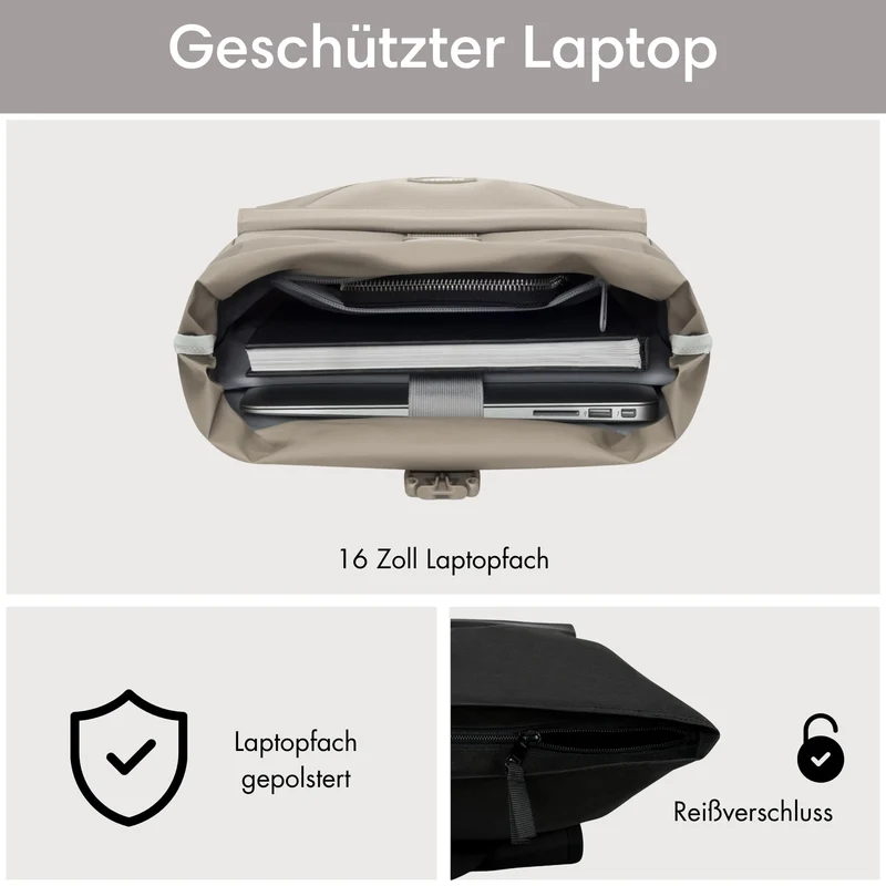 LARKSON No 4 Rolltop Rucksack mit Laptopfach, grau, 16 bis 20 Liter