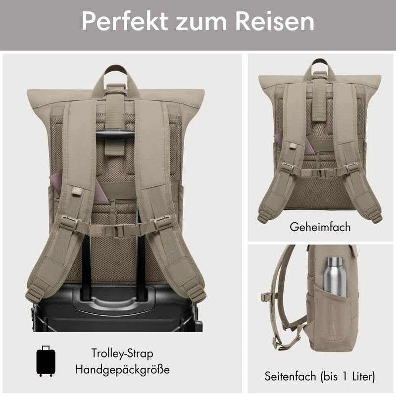LARKSON No 4 Rolltop Rucksack mit Laptopfach, grau, 16 bis 20 Liter