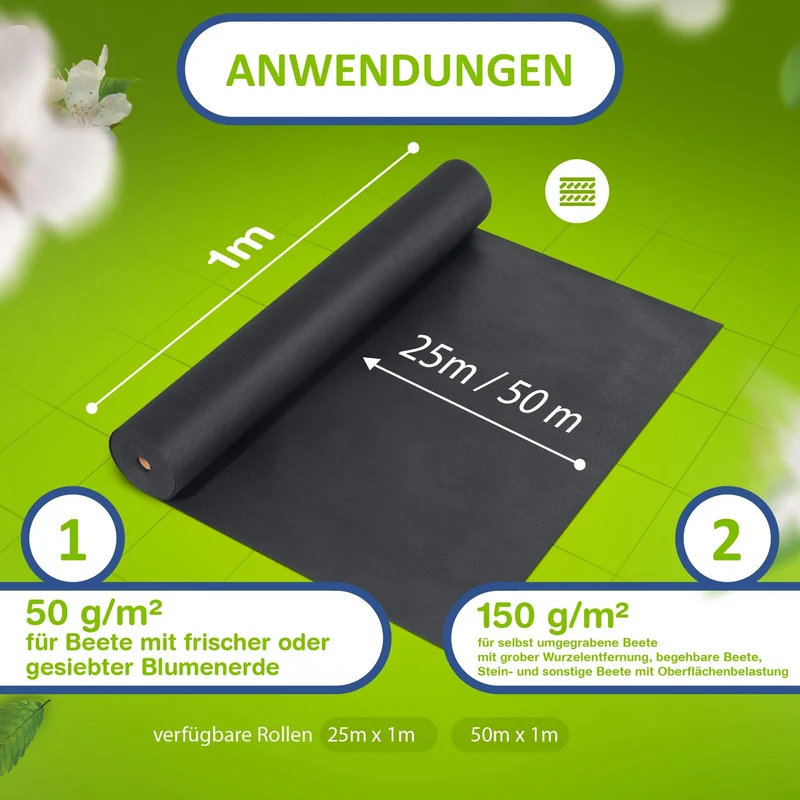 LILENO HOME Unkrautvlies Gartenvlies 100 m², 50 g/m², 1 x 100 m