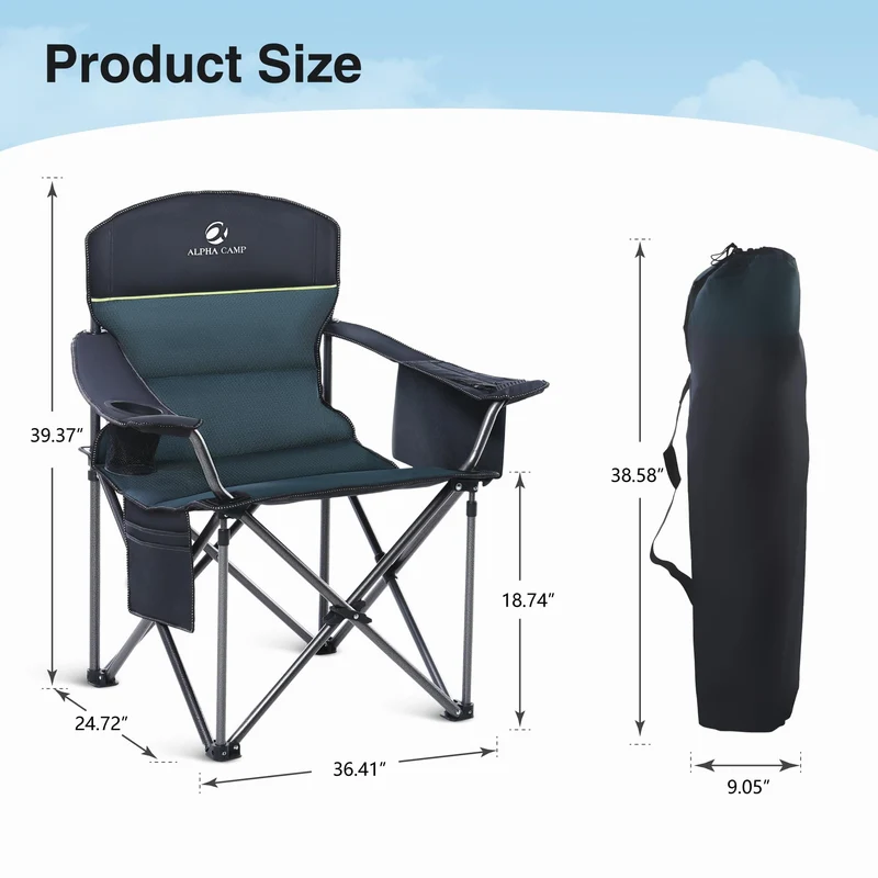 HIGH POINT SPORTS Campingstuhl XL faltbar, gepolstert bis 200 kg, Grün