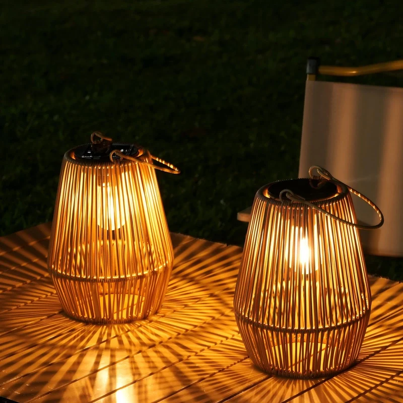 KagoLing Solarlaterne 2er-Set, handgeflochtene Rattan-Solarlampe