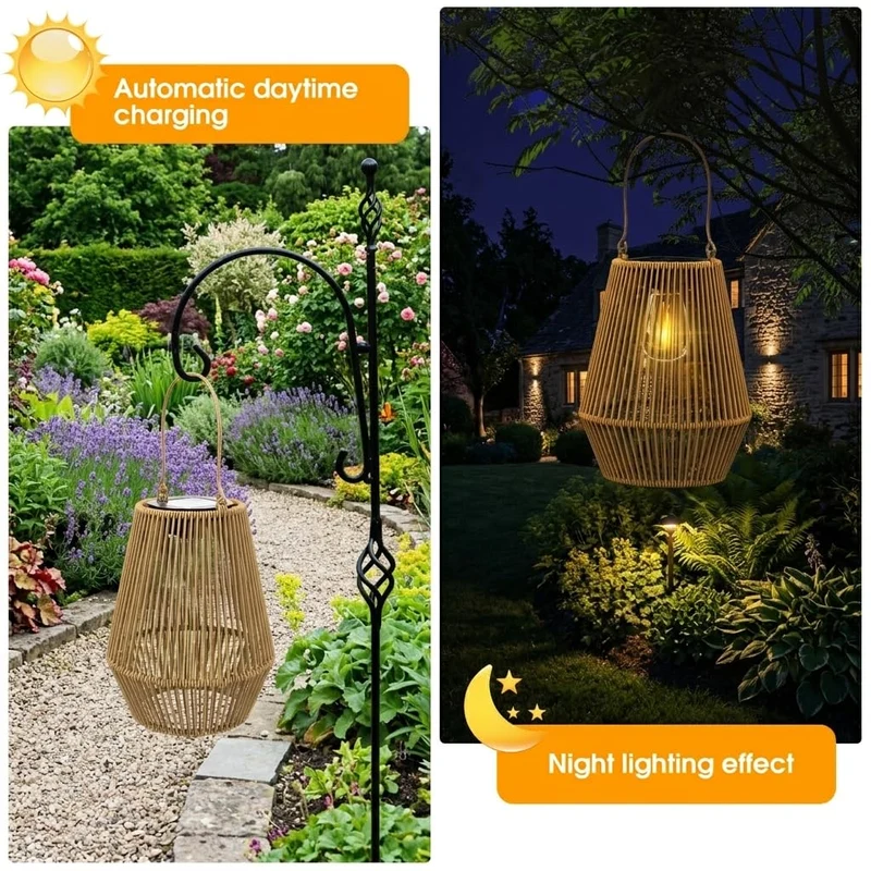 KagoLing Solarlaterne 2er-Set, handgeflochtene Rattan-Solarlampe