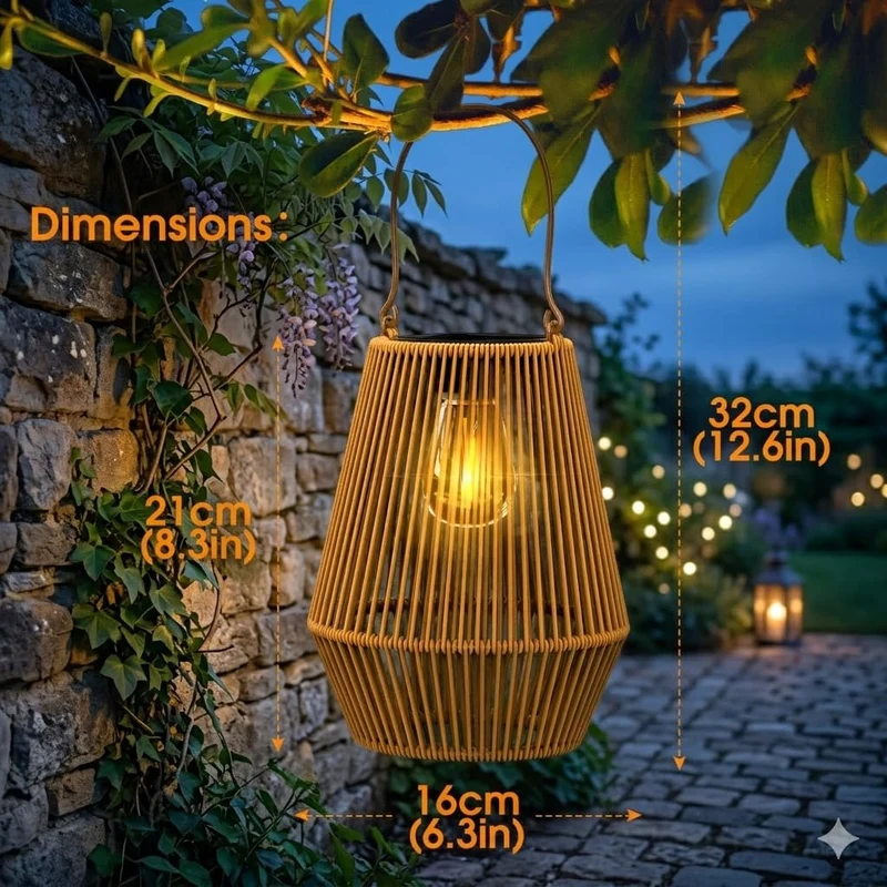 KagoLing Solarlaterne 2er-Set, handgeflochtene Rattan-Solarlampe