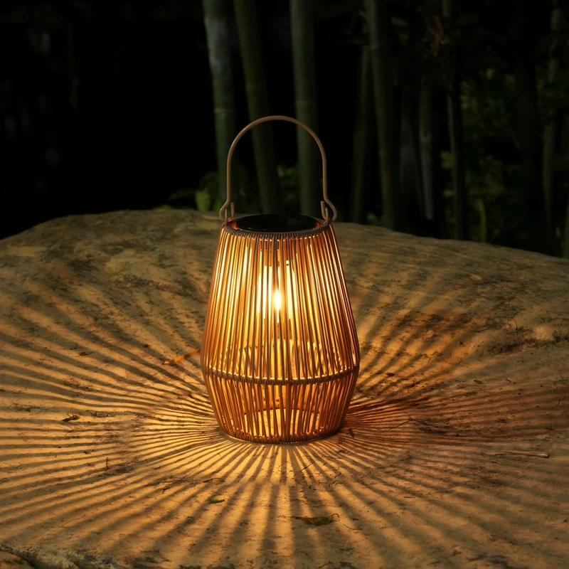 KagoLing Solarlaterne 2er-Set, handgeflochtene Rattan-Solarlampe