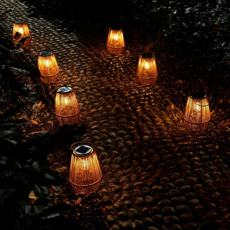 KagoLing Solarlaterne 2er-Set, handgeflochtene Rattan-Solarlampe