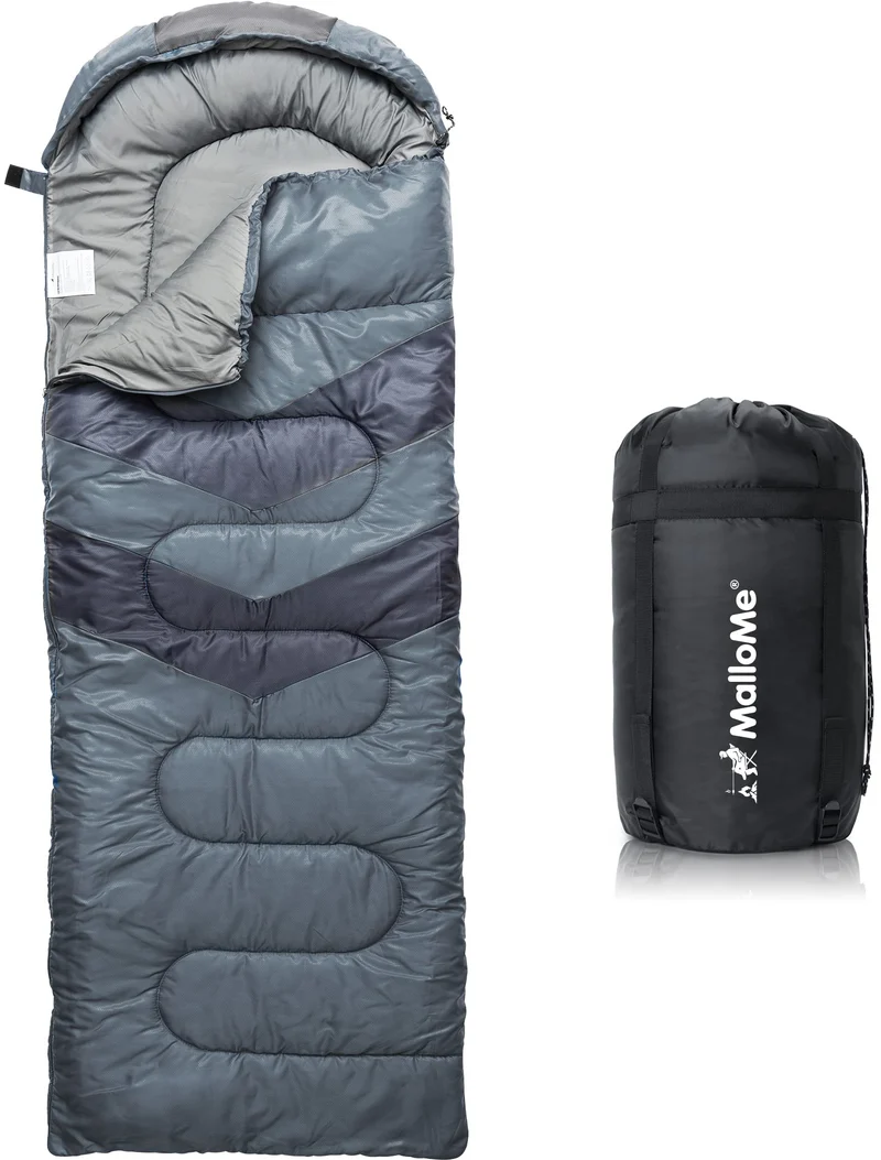 MalloMe Camping-Schlafsack 10–25 °C für Erwachsene und Kinder, Grau