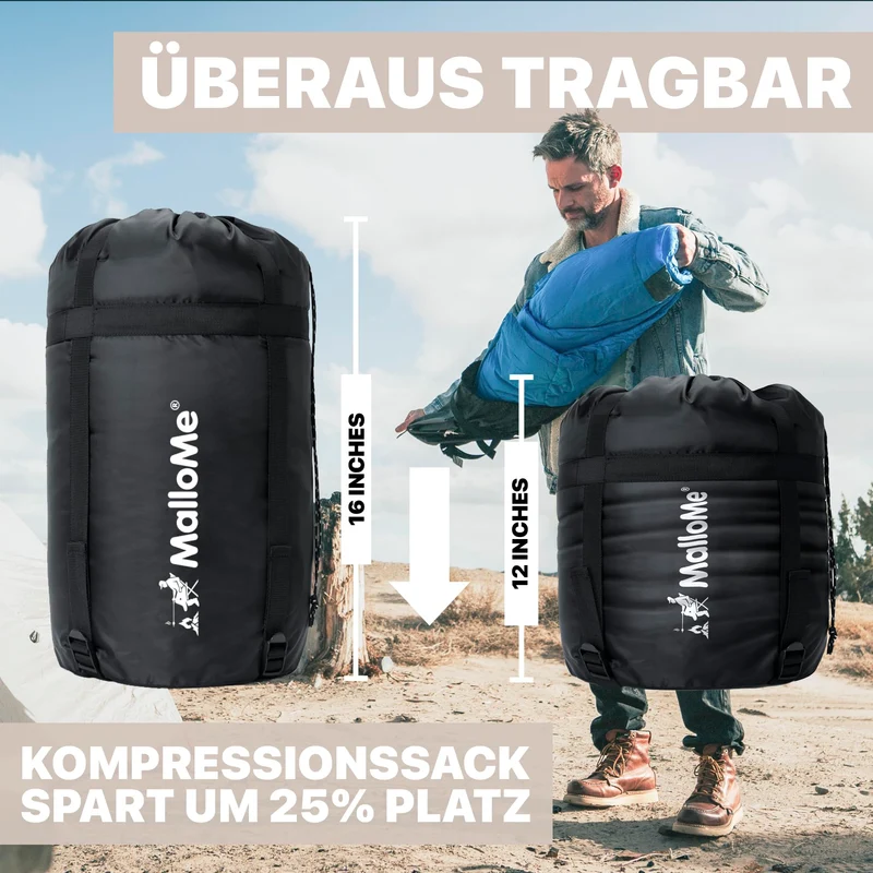 MalloMe Camping-Schlafsack 10–25 °C für Erwachsene und Kinder, Grau