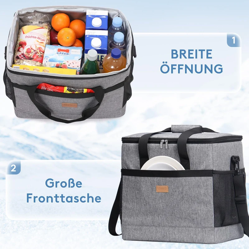 Lifewit Kühltasche 40 L faltbar, Thermotasche für 60 Dosen, Grau