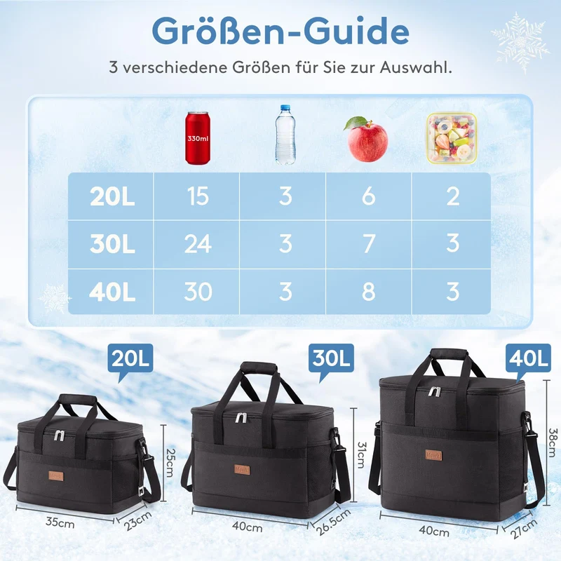 Lifewit Kühltasche 40 L, faltbare Thermotasche für Picknick, schwarz