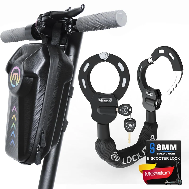 Mezelon E-Scooter Schloss mit Tasche, 8 mm Kette Handschellenschloss