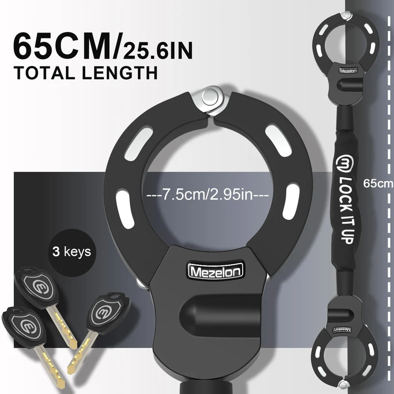 Mezelon E-Scooter Schloss mit Tasche, 8 mm Kette Handschellenschloss