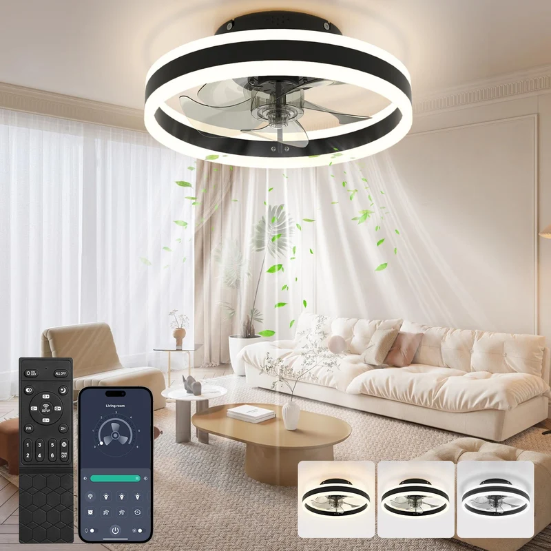 Nalezuns LED Deckenventilator mit Beleuchtung, dimmbar, Fernbedienung