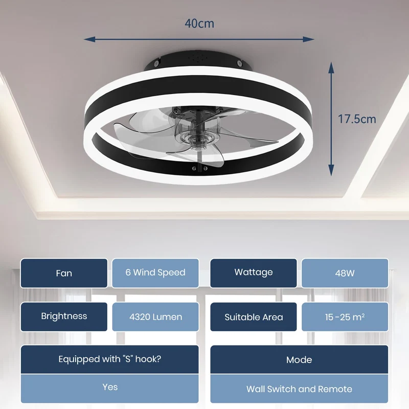 Nalezuns LED Deckenventilator mit Beleuchtung, dimmbar, Fernbedienung