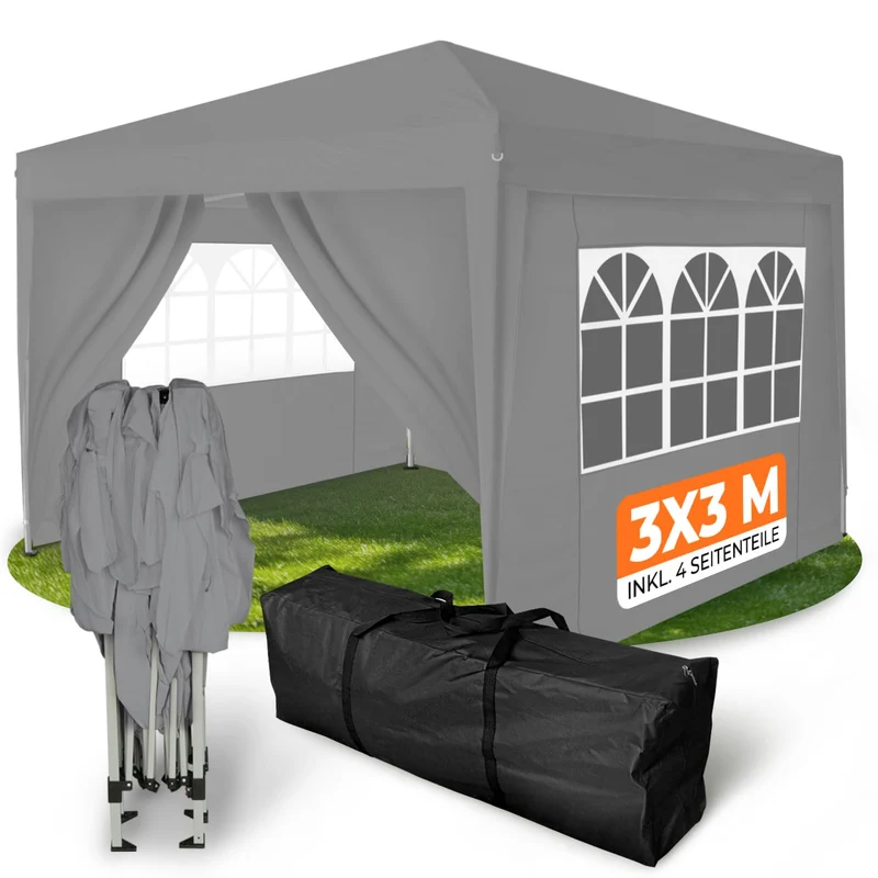 Kronenburg Faltpavillon 3 x 3 m, wasserdicht, UV-Schutz 50+, Grau