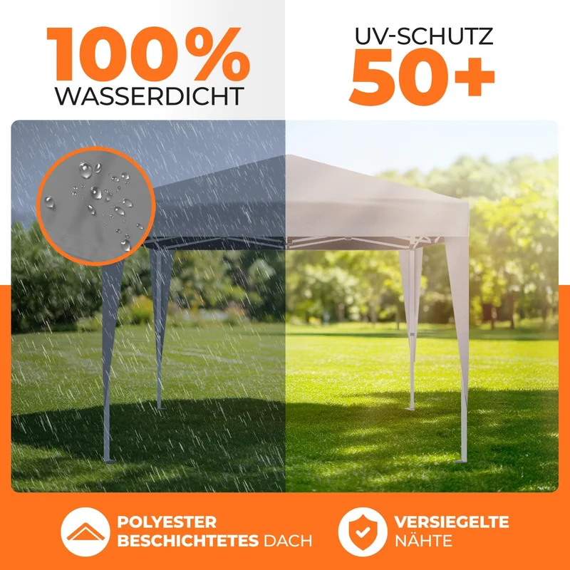 Kronenburg Faltpavillon 3 x 3 m, wasserdicht, UV-Schutz 50+, Grau