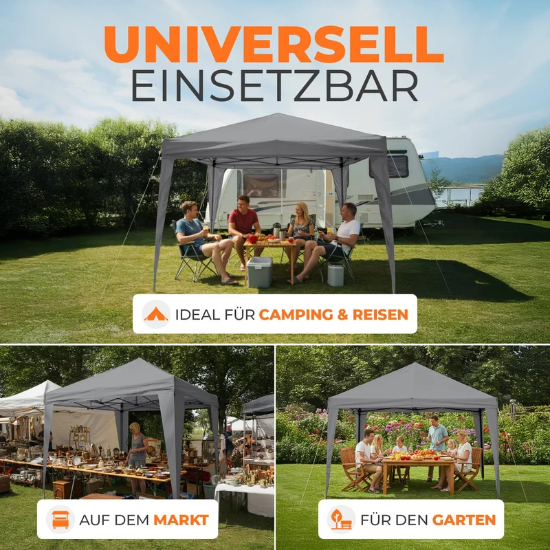 Kronenburg Faltpavillon 3 x 3 m, wasserdicht, UV-Schutz 50+, Grau