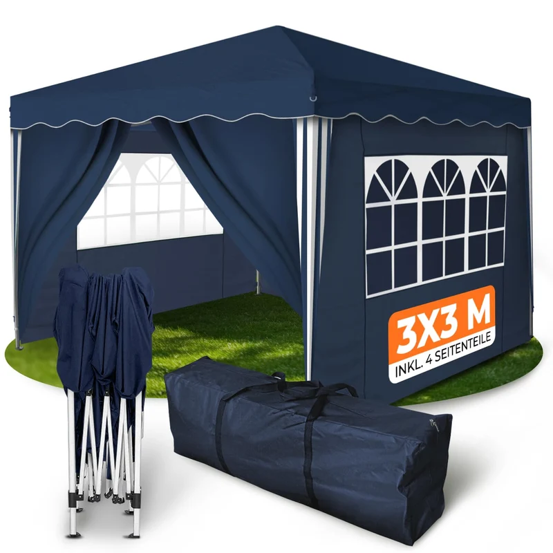 Kronenburg Faltpavillon 3x3 m, wasserdicht, UV-Schutz 50+, Blau