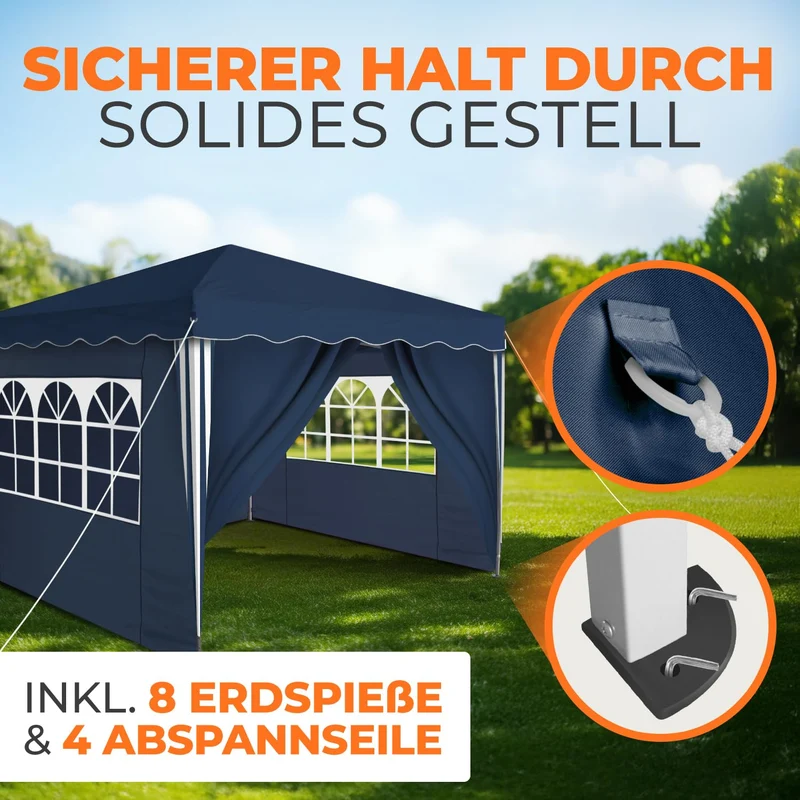 Kronenburg Faltpavillon 3x3 m, wasserdicht, UV-Schutz 50+, Blau