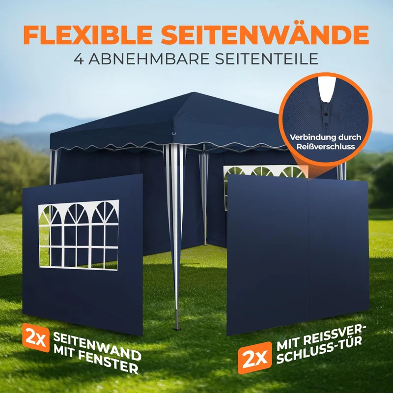 Kronenburg Faltpavillon 3x3 m, wasserdicht, UV-Schutz 50+, Blau