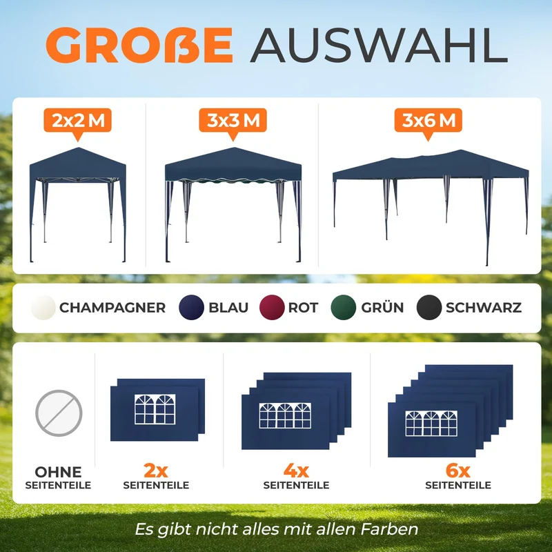 Kronenburg Faltpavillon 3x3 m, wasserdicht, UV-Schutz 50+, Blau