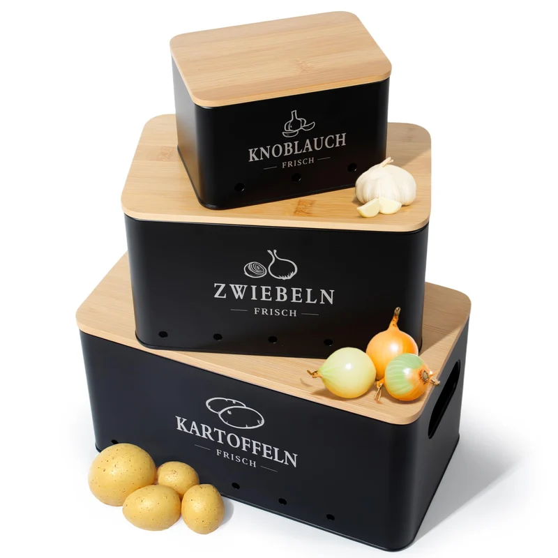 GREELUE Kartoffel-Aufbewahrungsbox 3er Set für Zwiebeln & Knoblauch