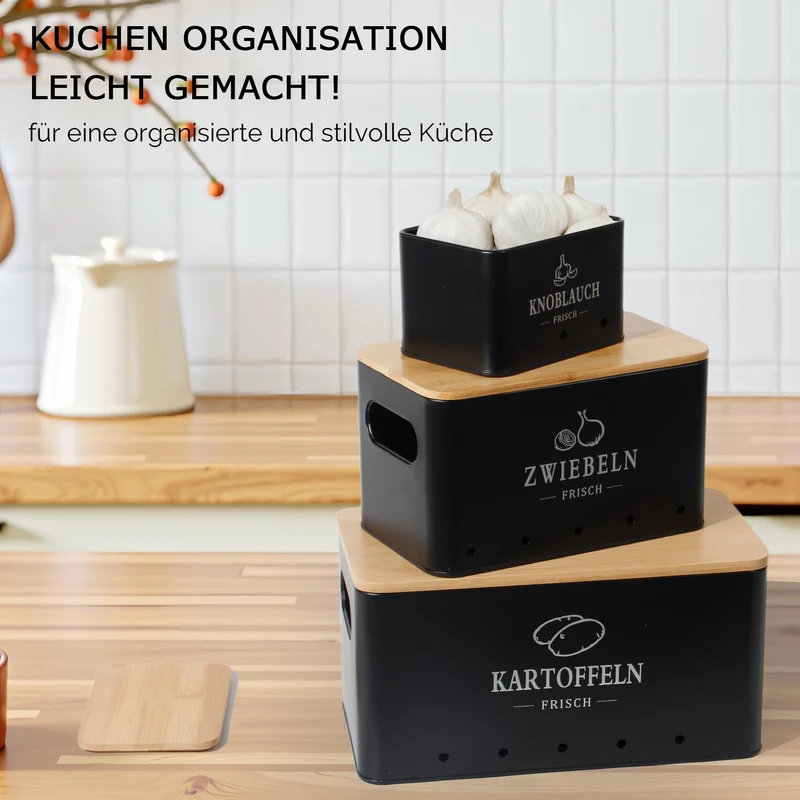 GREELUE Kartoffel-Aufbewahrungsbox 3er Set für Zwiebeln & Knoblauch