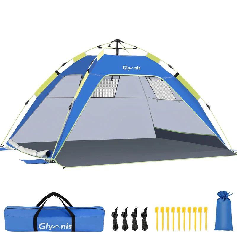 Glymnis Strandmuschel Quick Up mit UV-Schutz 50+ für 3-4 Personen