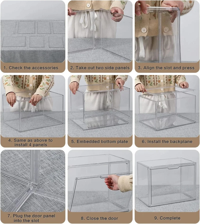 GUDEMAY Aufbewahrungsbox transparent mit Magnetverschluss, 3er Set