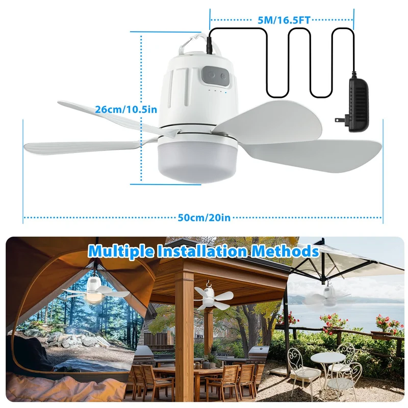 Gliztech Deckenventilator mit Beleuchtung 50 cm, Fernbedienung, LED