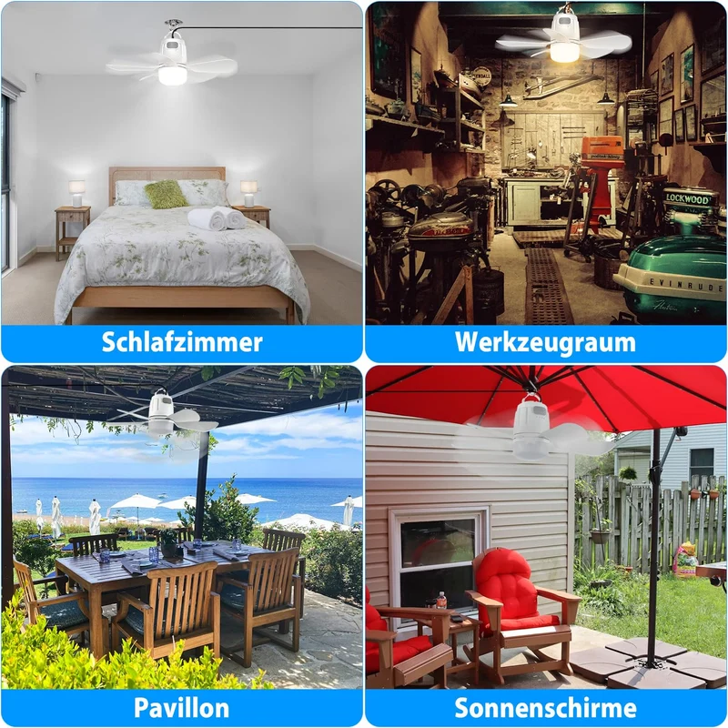 Gliztech Deckenventilator mit Beleuchtung 50 cm, Fernbedienung, LED