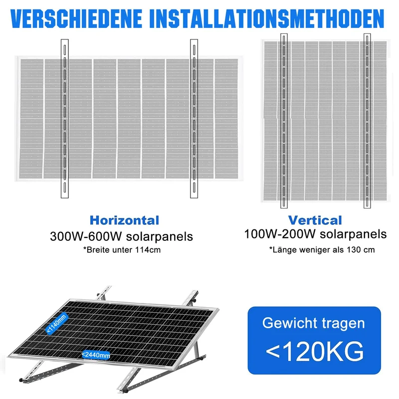 GLIESE Solarmodul-Halterung 114 cm, verstellbar 0°–90°, 2 Sets