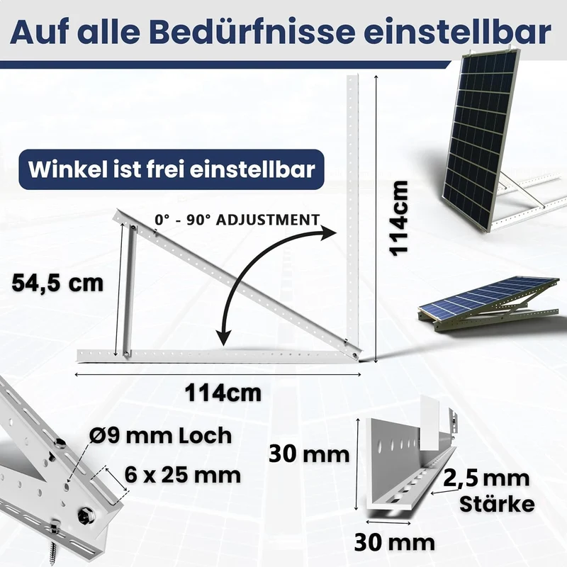 GLIESE Solarmodul Halterung 114 cm, 2er-Set, Aluminium, 0-90°