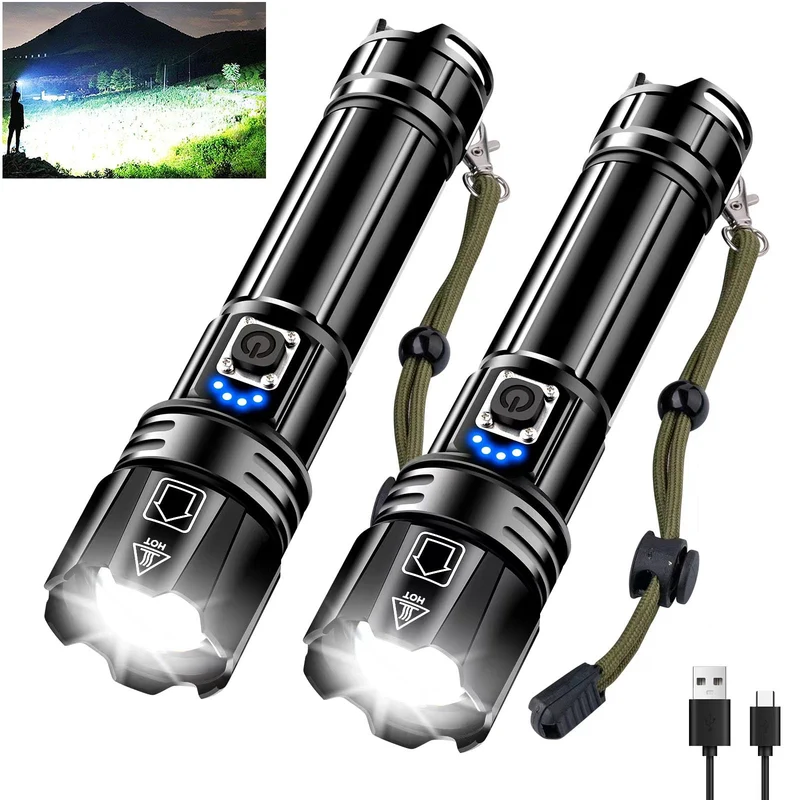 Glarylight LED Taschenlampe aufladbar, XHP70.2, 5 Modi, IPX7, 2 Stück
