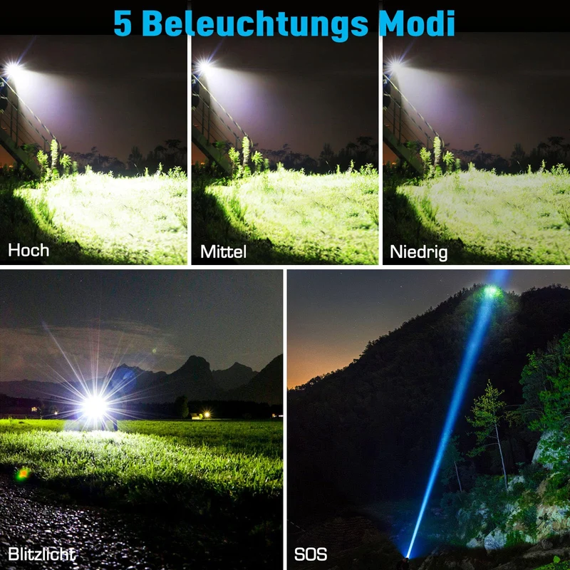 Glarylight LED Taschenlampe aufladbar, XHP70.2, 5 Modi, IPX7, 2 Stück