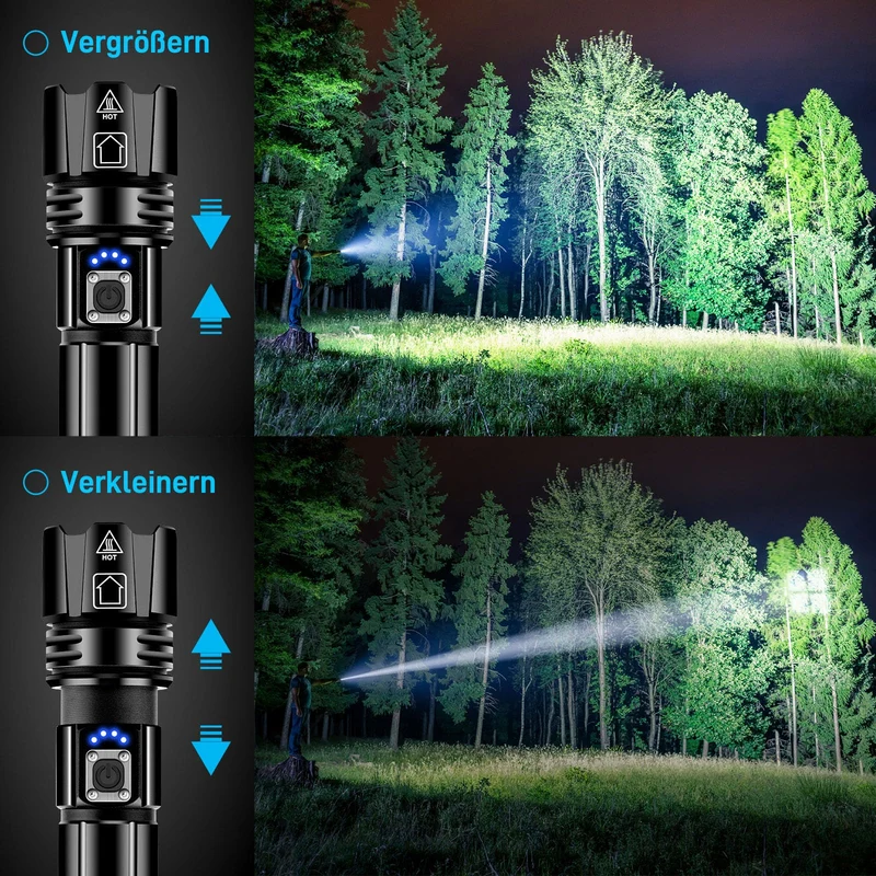 Glarylight LED Taschenlampe aufladbar, XHP70.2, 5 Modi, IPX7, 2 Stück
