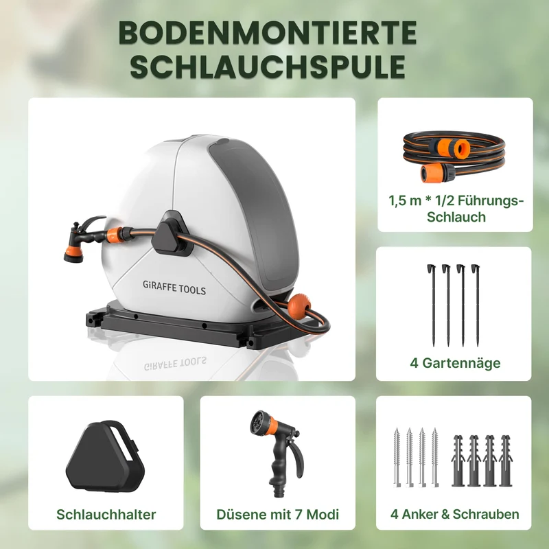 Giraffe Tools Schlauchtrommel NW30 ausziehbar, 30 m, Bodenmontage