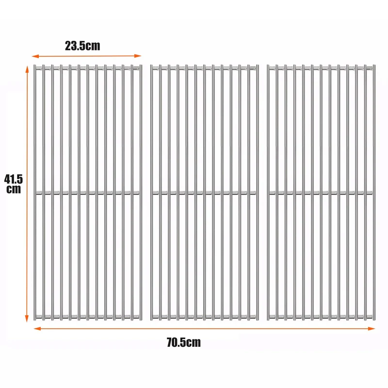 GFTIME Edelstahl Grillrost 41,5 x 70,5 cm, 3-teilig für Gasgrills