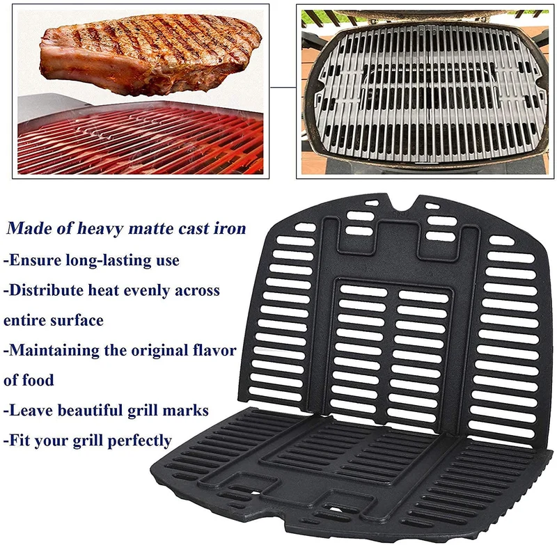 GFTIME Grillrost Gusseisen 7645 für Weber Q200/Q2000 Serie, 2 Stück