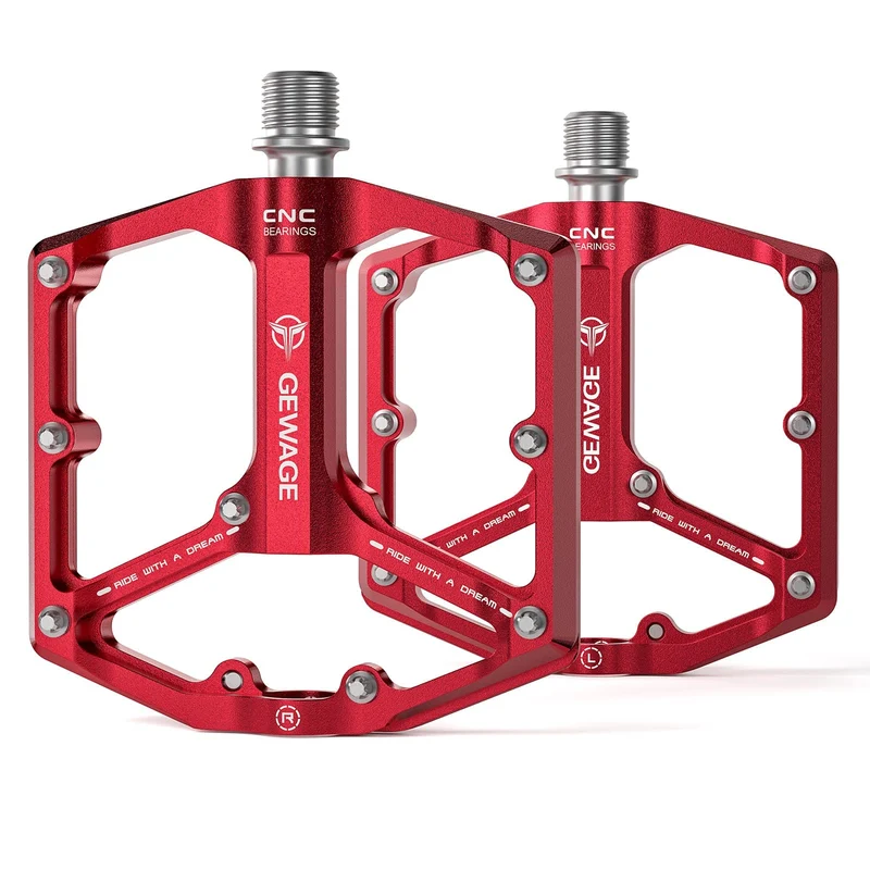 GEWAGE Fahrradpedale GE-324 – CNC-Flachpedale, 3 Lager, Rot