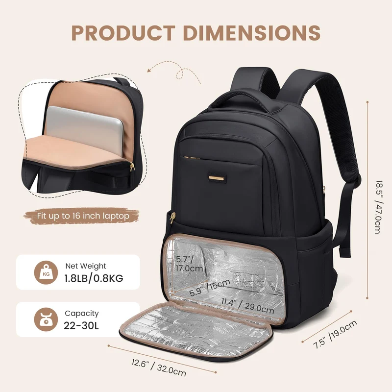 GOLF SUPAGS Lunch Rucksack mit Kühlfach, 16 Zoll Laptopfach, Schwarz