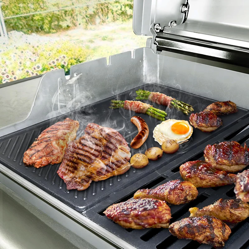 GFTIME 7637 Gusseisen-Grillrost mit Grillplatte für Weber Spirit 200
