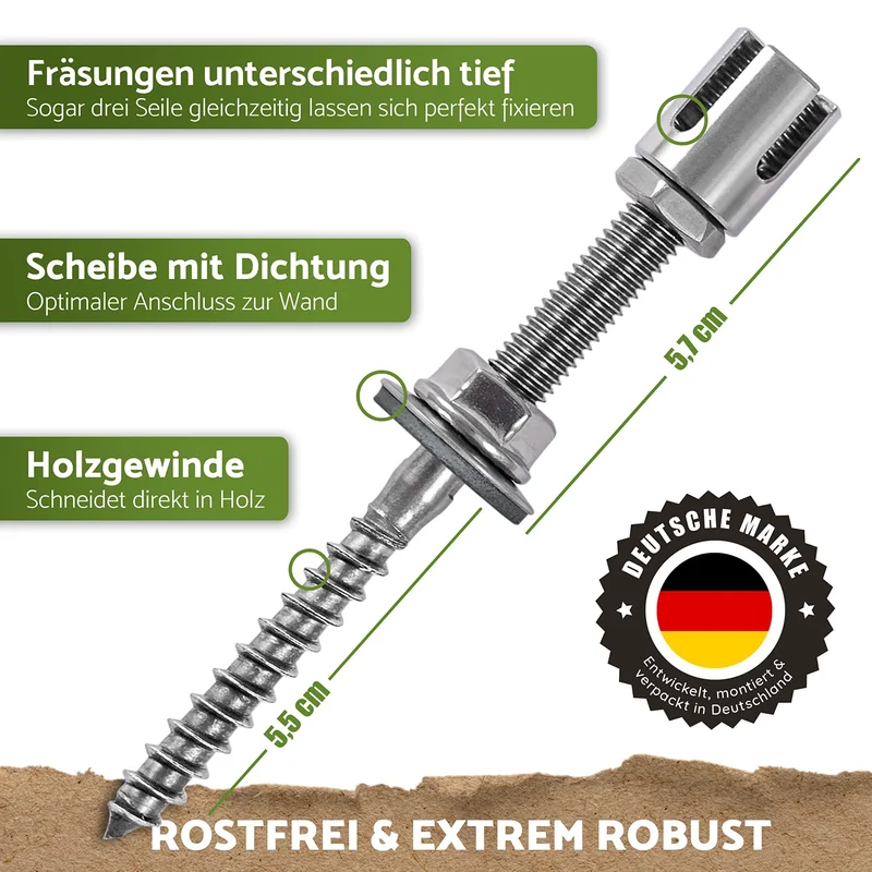 GARDELI Rankhilfe aus Edelstahl, Set mit 8 Wandhaltern, 12,5 m Seil