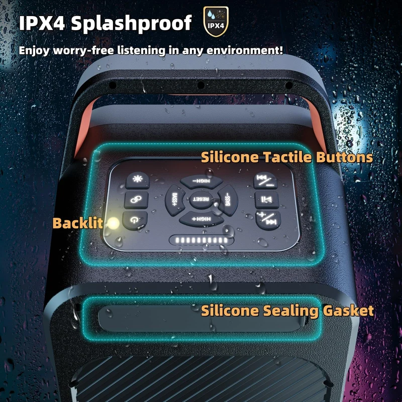 Foxdawn PT300 Bluetooth Partylautsprecher 240W mit LED-Lichtshow
