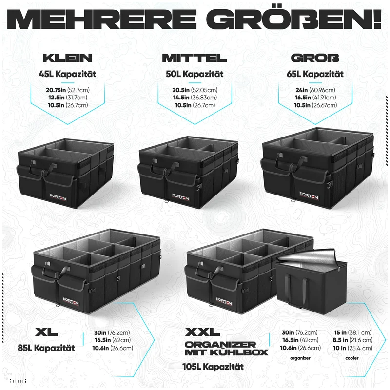 FORTEM Kofferraum-Organizer faltbar mit Deckel, 65 Liter