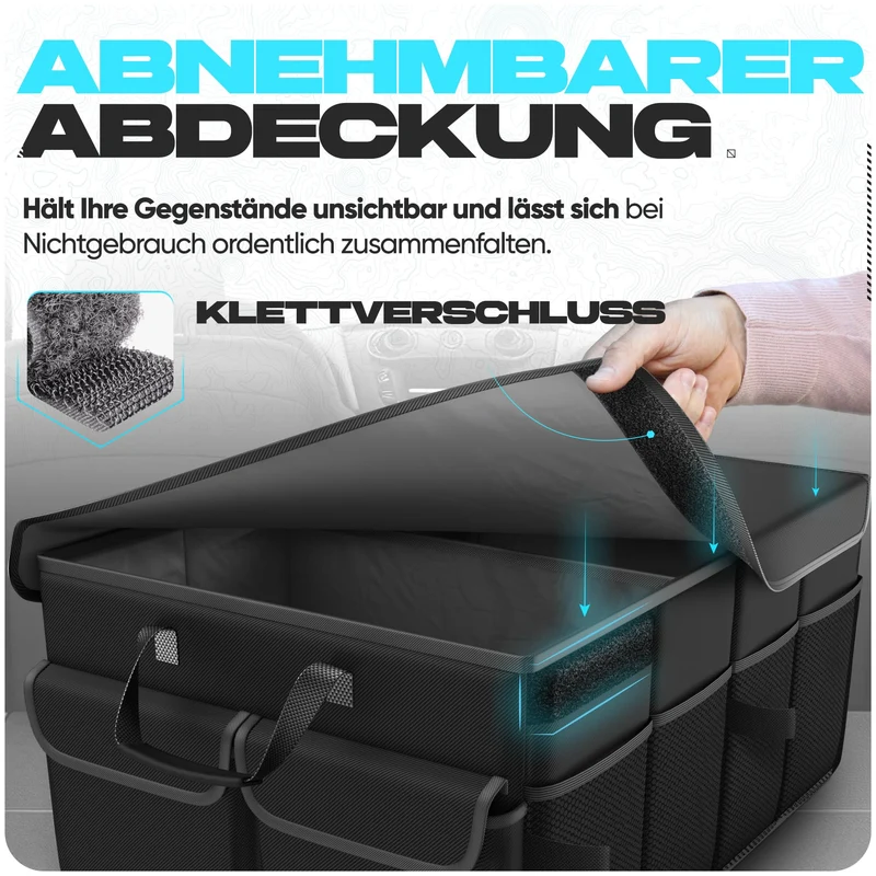 FORTEM Kofferraum-Organizer faltbar mit Deckel, 65 Liter