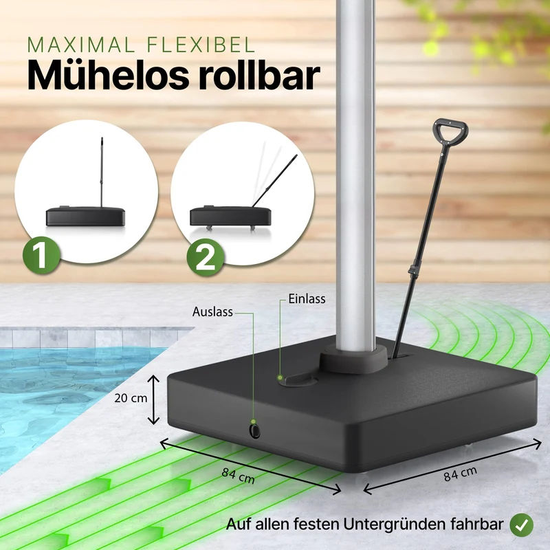 Gartenzeit Sonnenschirmständer befüllbar rollbar bis 162 kg schwarz